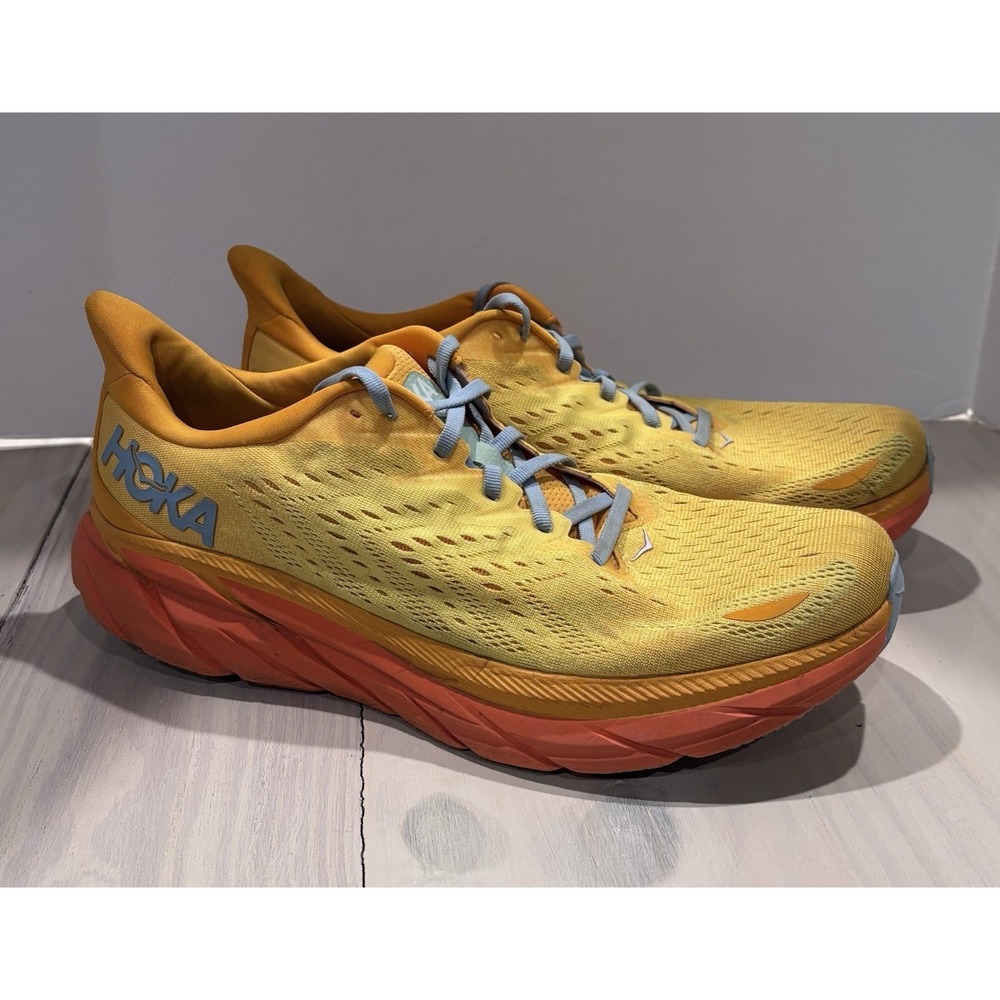 Hoka‎ One One Clifton 8 Men's Size 12.5D Radiant Yellow Orange Running Shoes